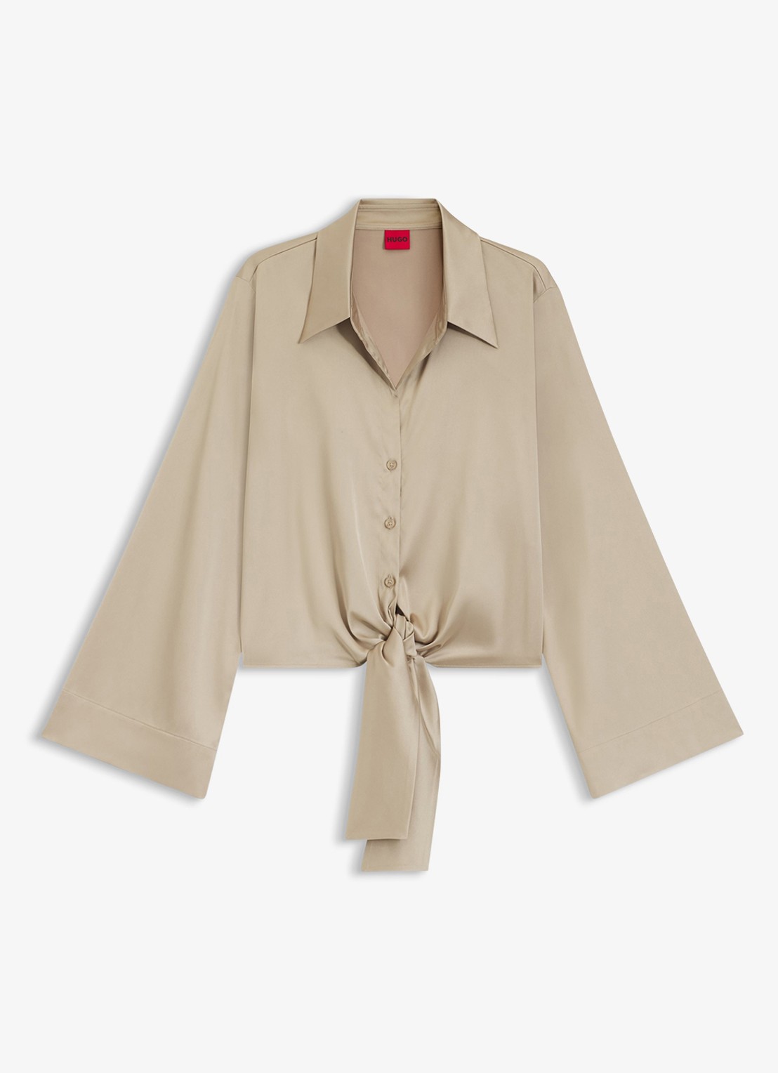 HUGO Blouse met geknoopt detail - voorkant 4 light/pastel brown-232 / bruin