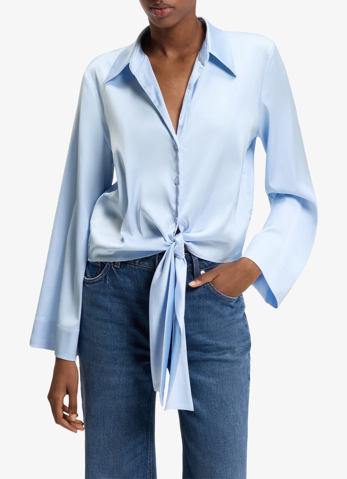 HUGO Blouse met geknoopt detail - detail 6 open blue-476 / blauw