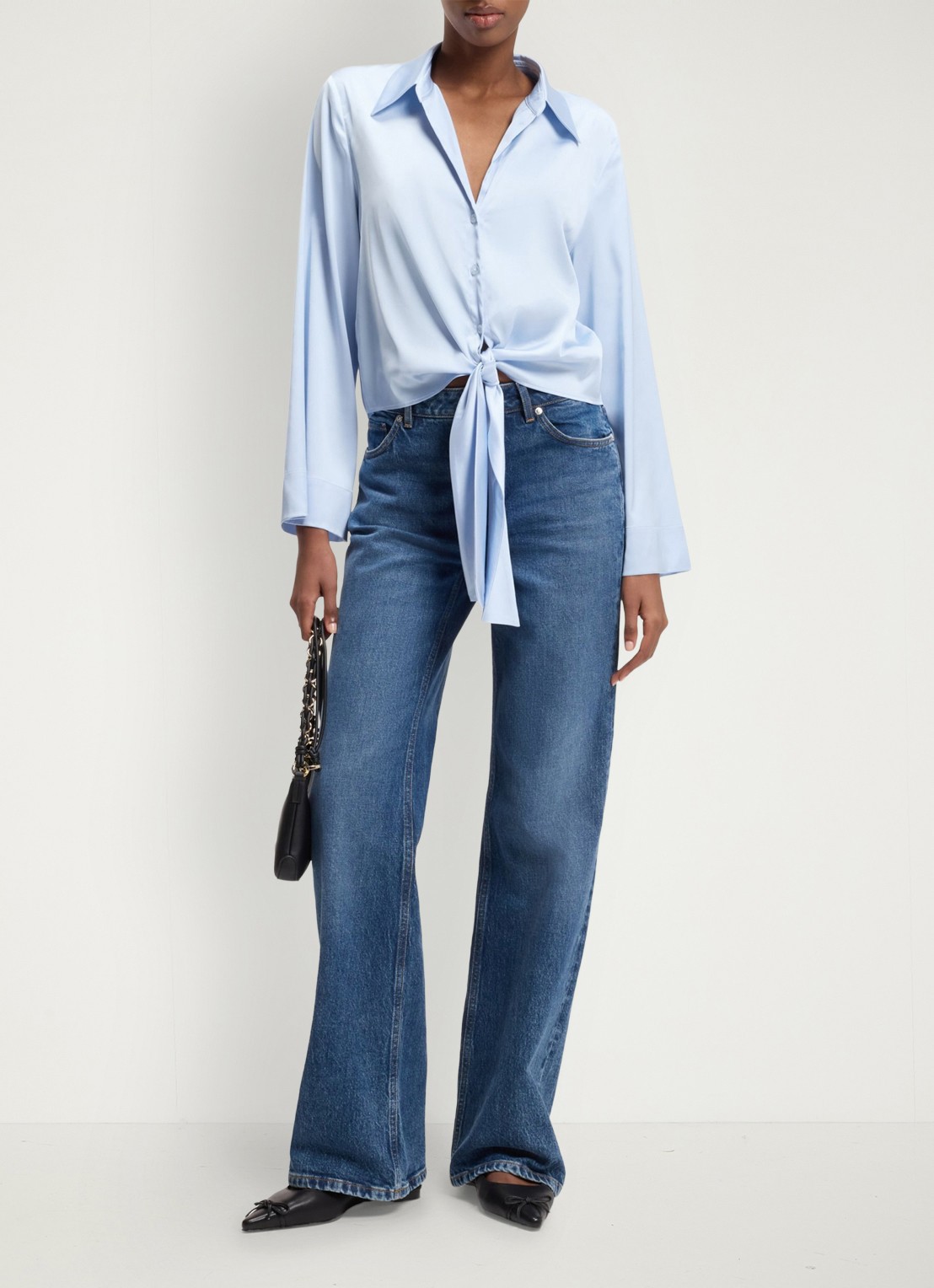 HUGO Blouse met geknoopt detail - voorkant 4 open blue-476 / blauw