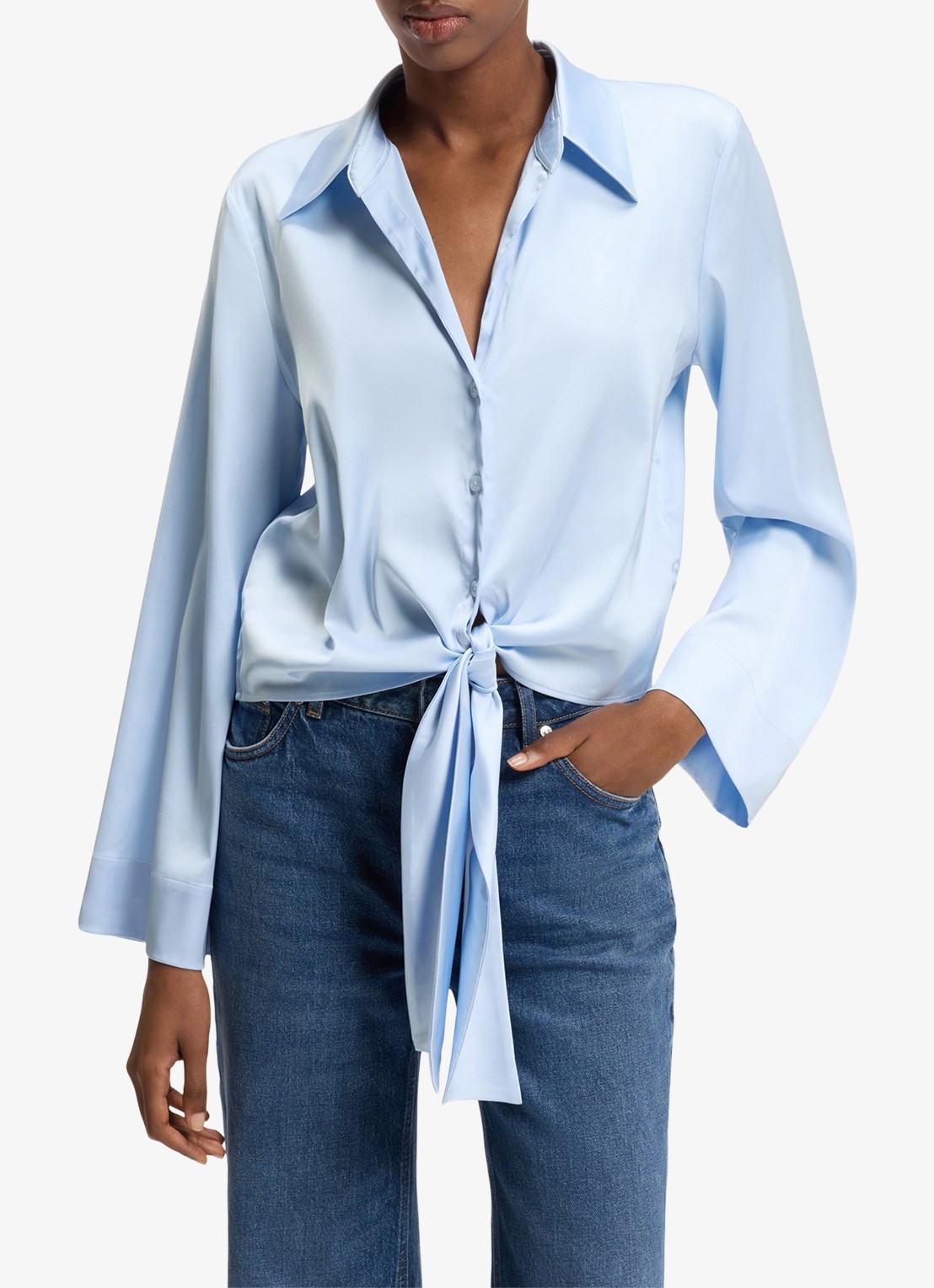 HUGO Blouse met geknoopt detail - detail 9 open blue-476 / blauw