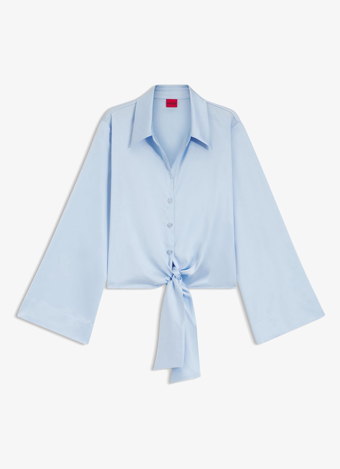 HUGO Blouse met geknoopt detail - voorkant 5 open blue-476 / blauw