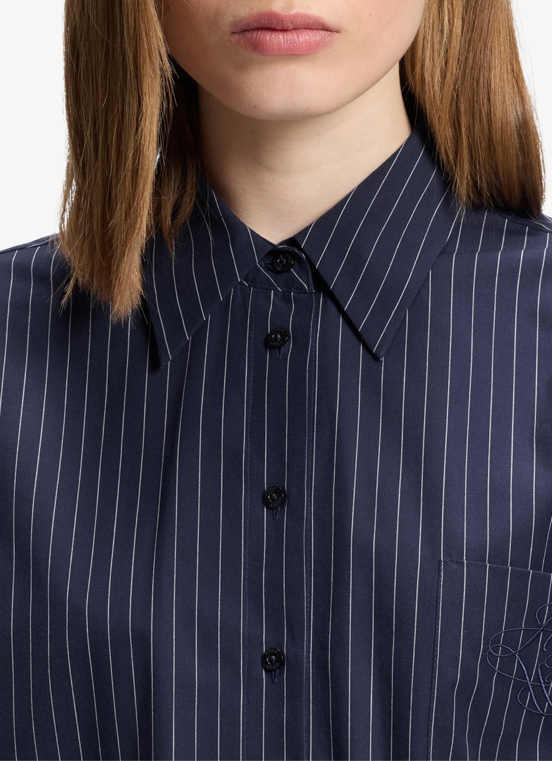 HUGO Blouse met krijtstreep - detail 5 donkerblauw