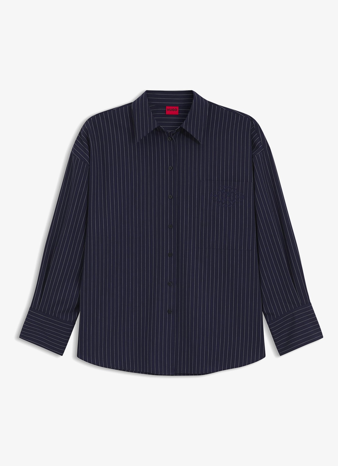 HUGO Blouse met krijtstreep - voorkant donkerblauw