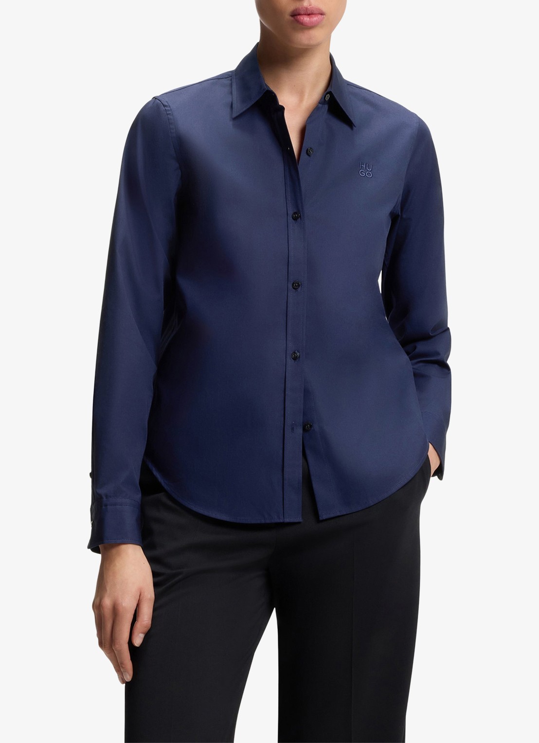 HUGO Blouse van katoen - detail 4 donkerblauw