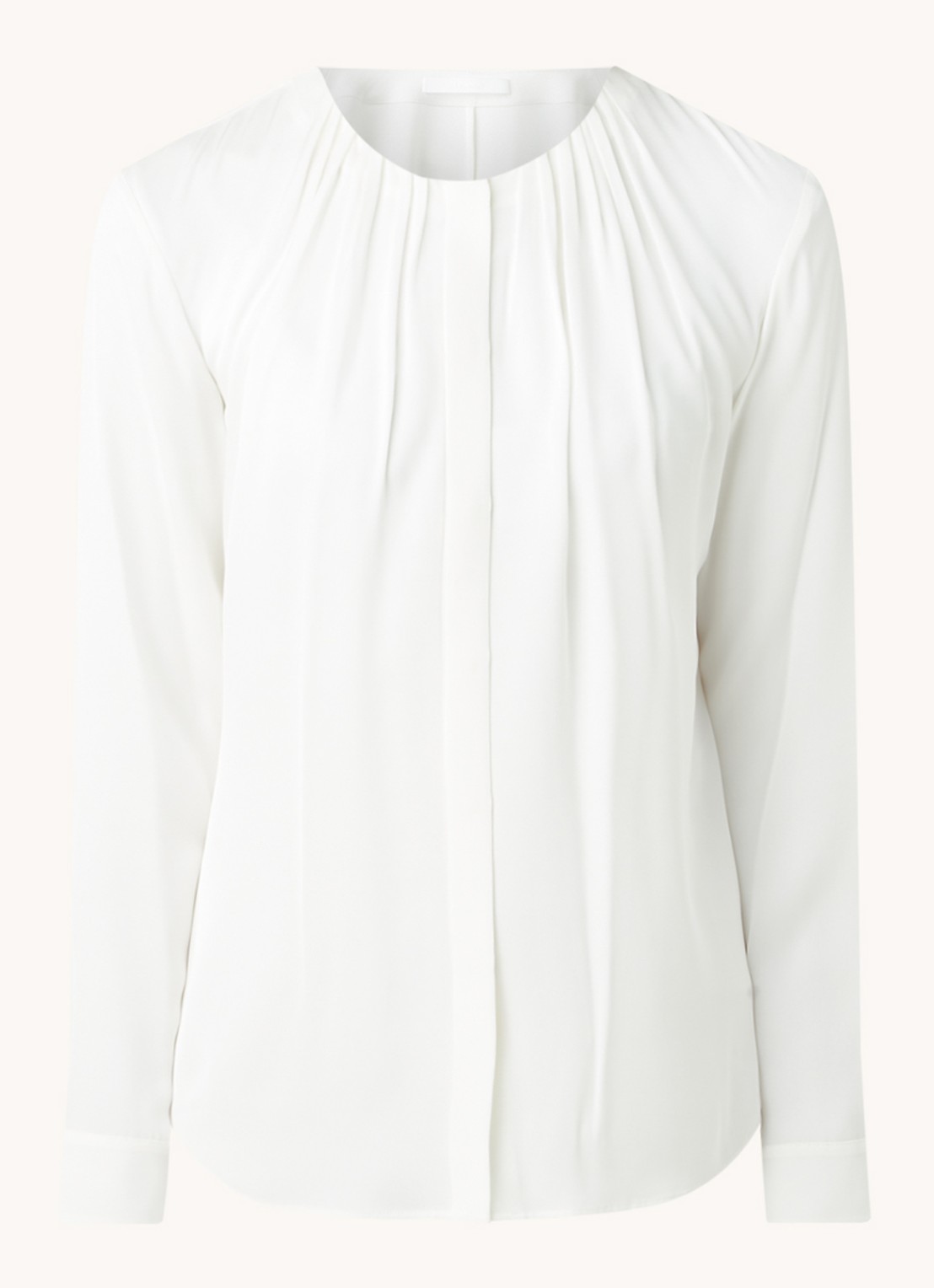 HUGO BOSS Banora blouse van zijde met plooidetail - voorkant gebroken wit