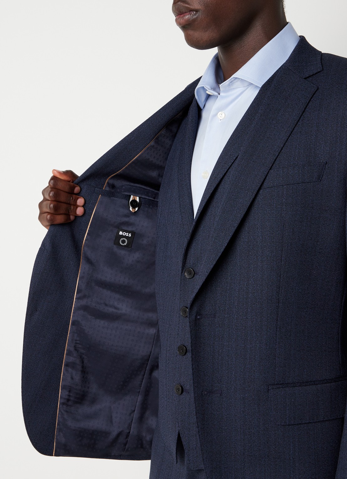 HUGO BOSS H-Huge slim fit 3-delig pak van wol met klepzakken  - detail 6 donkerblauw