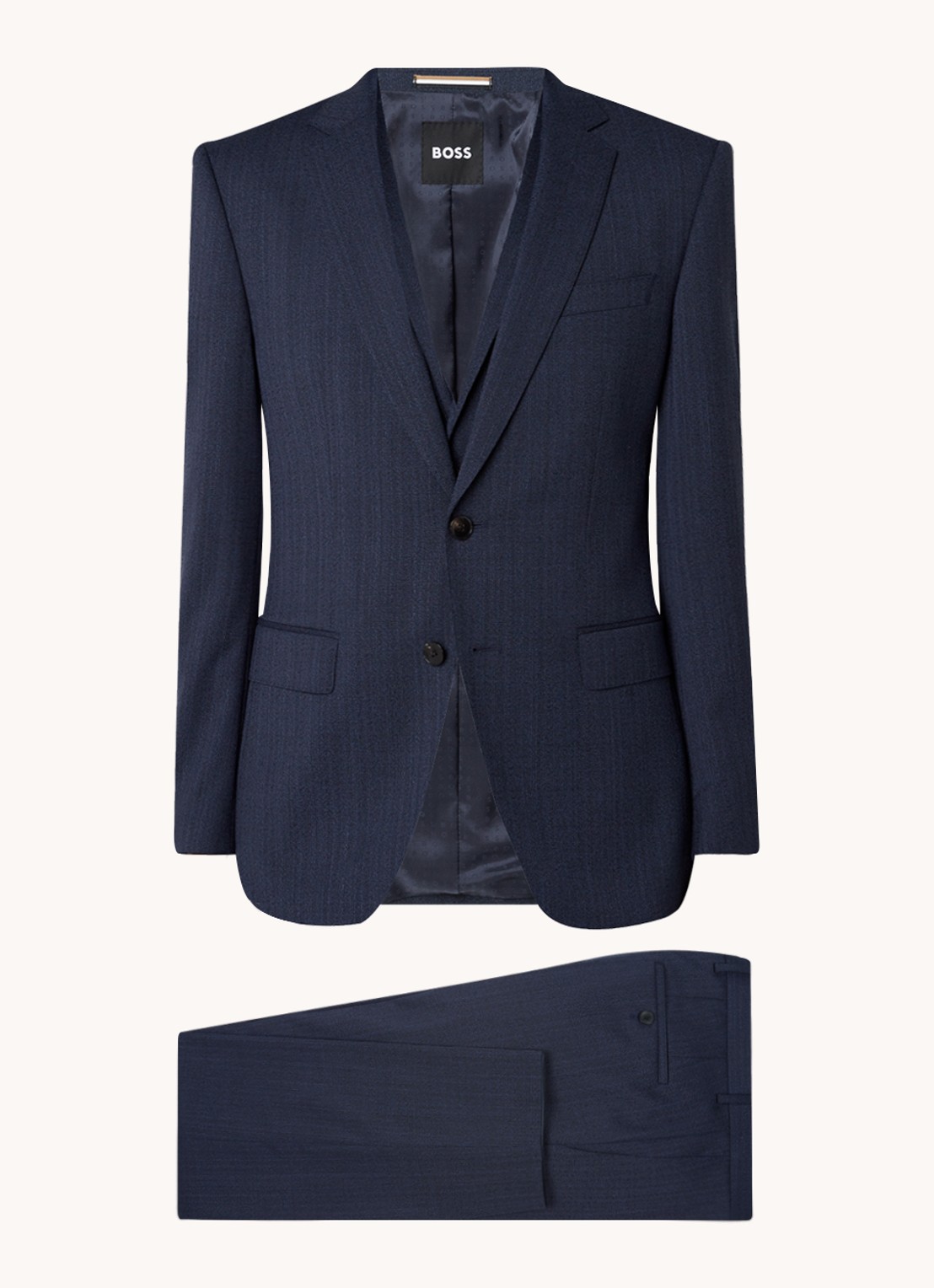 HUGO BOSS H-Huge slim fit 3-delig pak van wol met klepzakken  - voorkant 3 donkerblauw