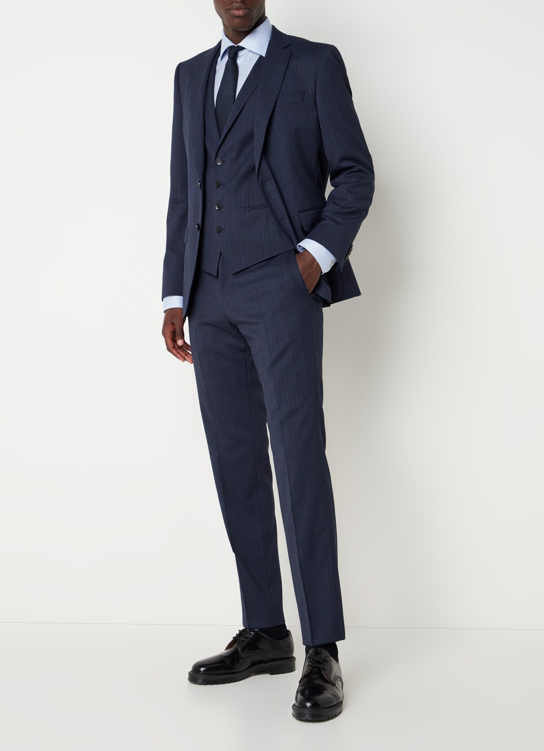 HUGO BOSS H-Huge slim fit 3-delig pak van wol met klepzakken  - voorkant 2 donkerblauw