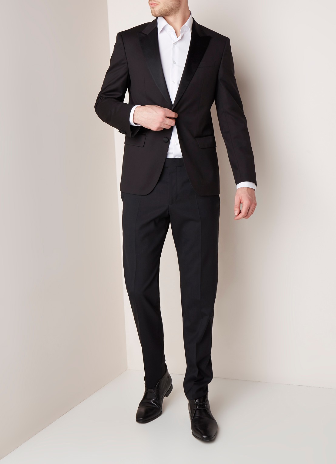 HUGO BOSS Halwod regular fit colbert met revers van satijn - voorkant 3 zwart