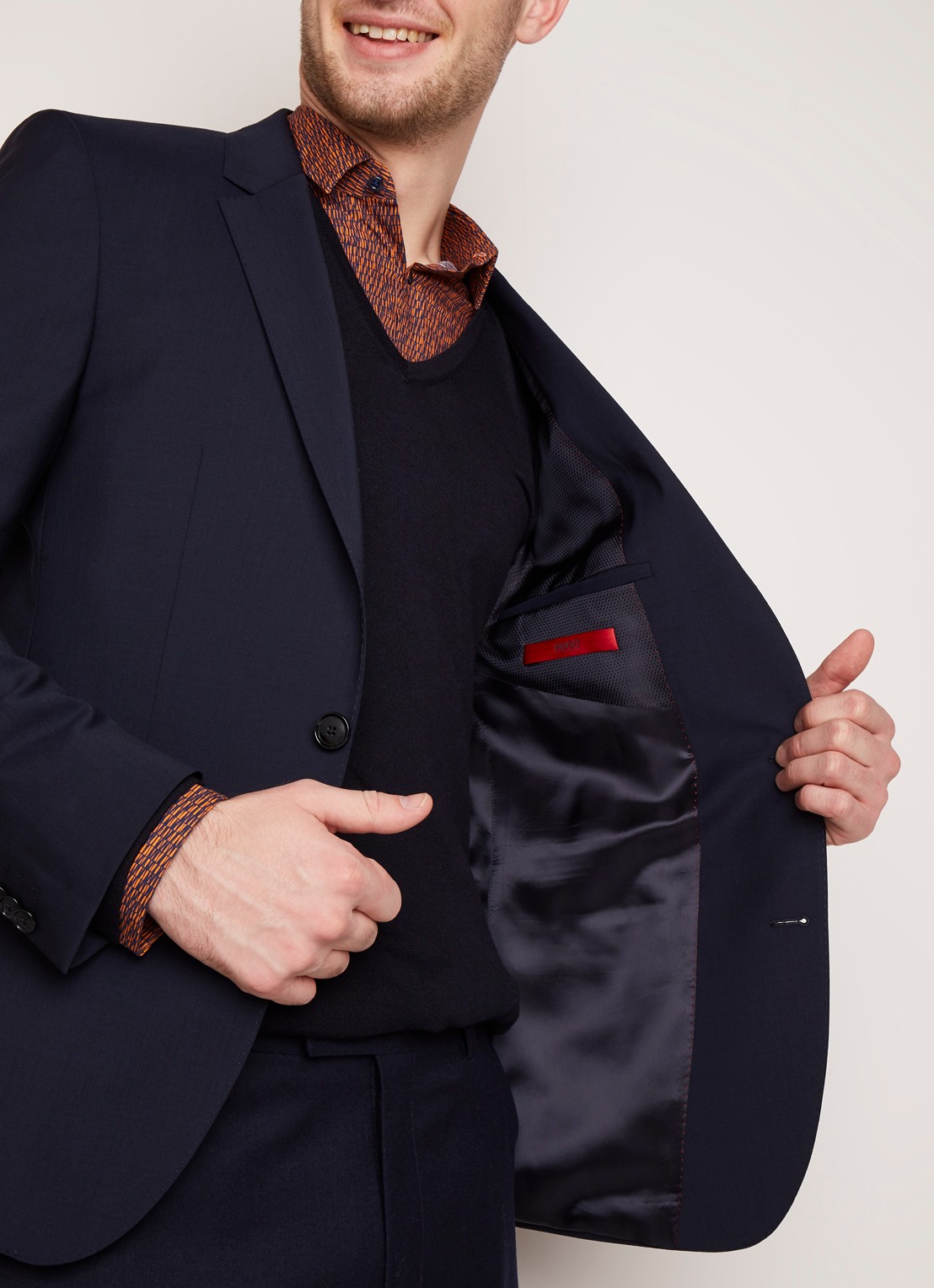 HUGO BOSS Henry slim fit colbert van wol - detail 3 donkerblauw