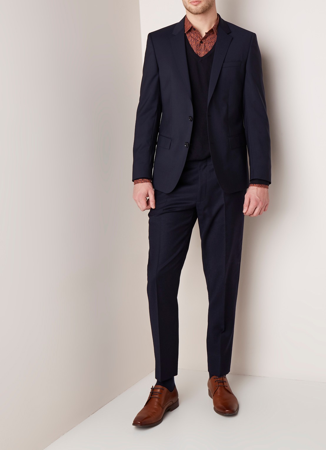 HUGO BOSS Henry slim fit colbert van wol - voorkant 5 donkerblauw