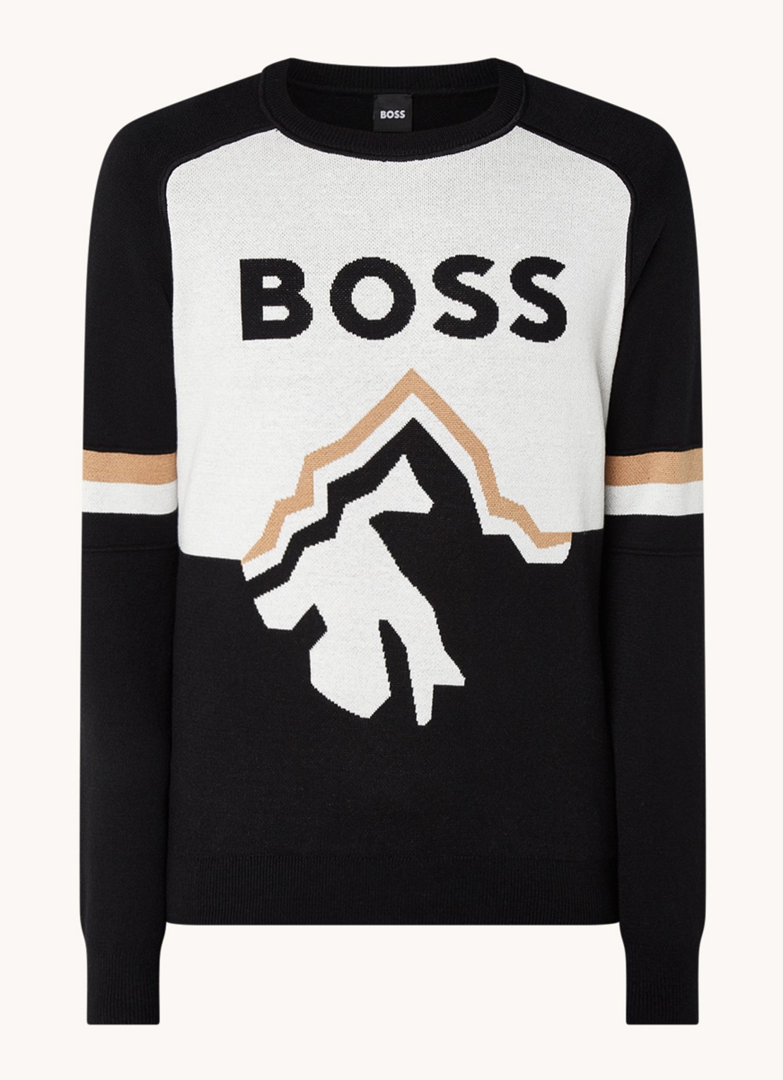 HUGO BOSS Lanius pullover met ingebreid logo - voorkant 3 zwart