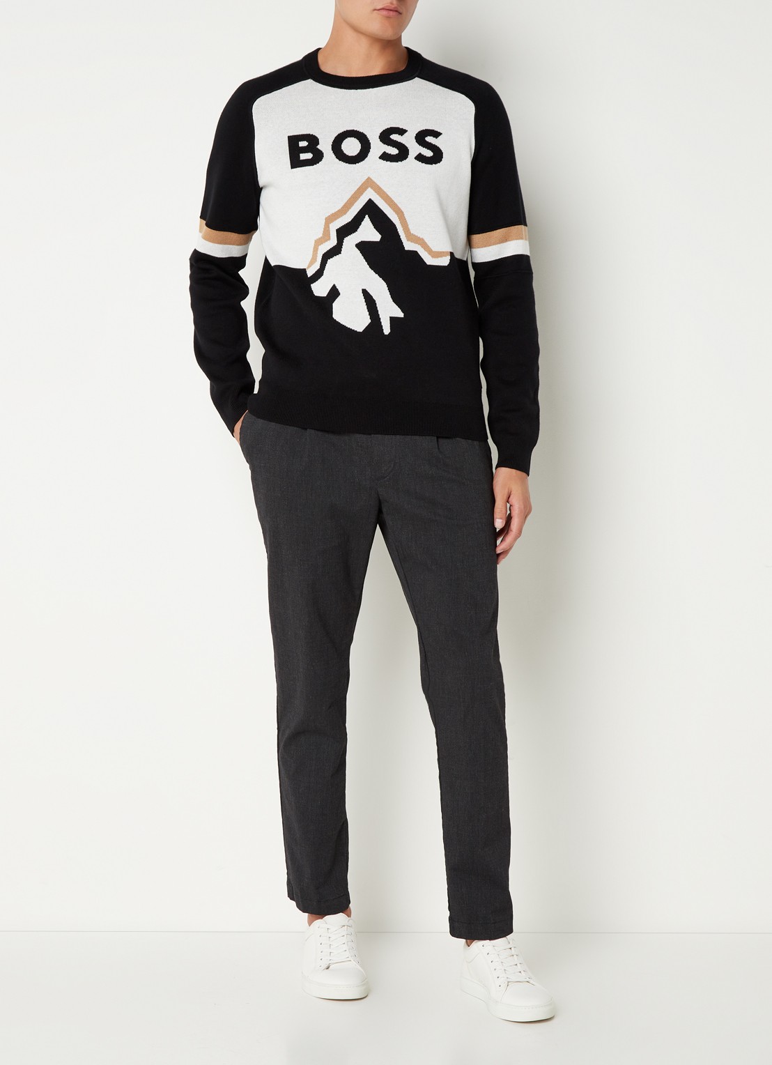 HUGO BOSS Lanius pullover met ingebreid logo - voorkant 4 zwart
