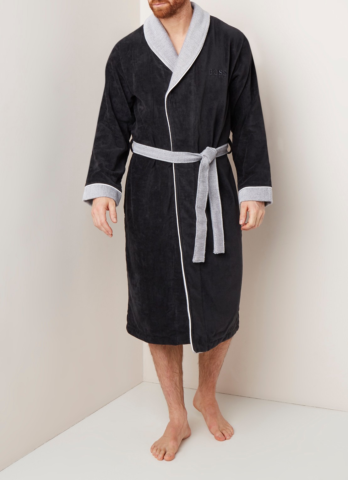 HUGO BOSS LORD badjas van katoen - voorkant 3 antraciet