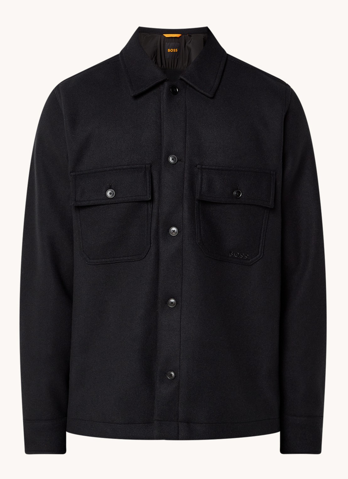 HUGO BOSS Lovvo overshirt van fleece met borstzakken - voorkant 2 zwart