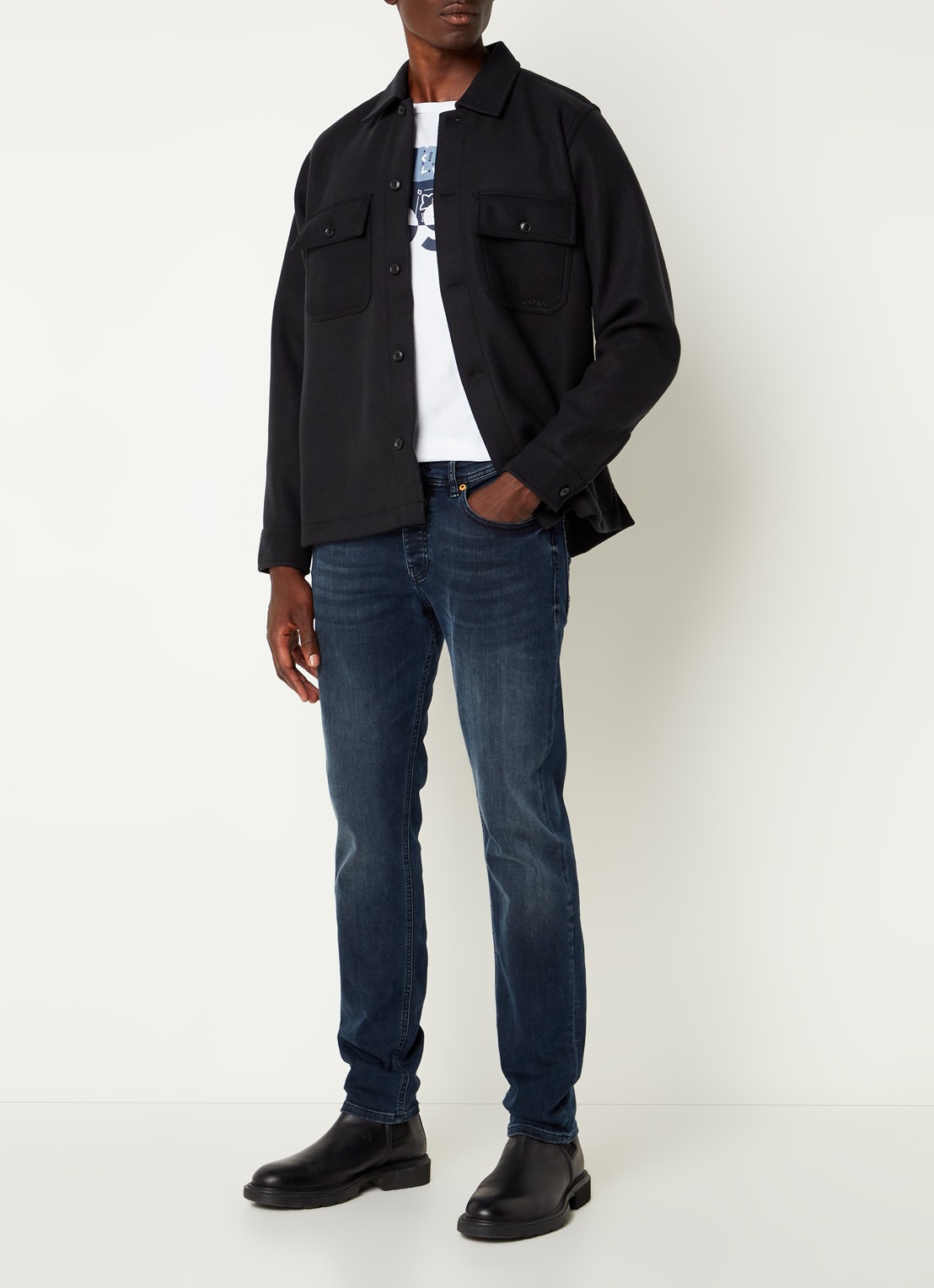 HUGO BOSS Lovvo overshirt van fleece met borstzakken - voorkant 3 zwart