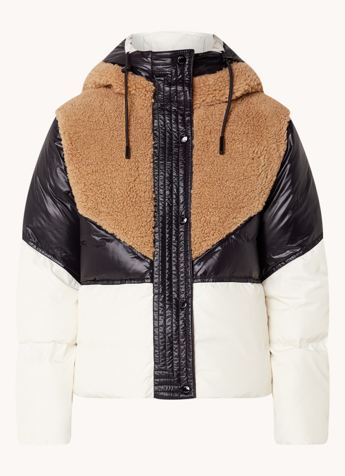 HUGO BOSS Plockena puffer jack met donsvulling en ritszakken  - voorkant beige