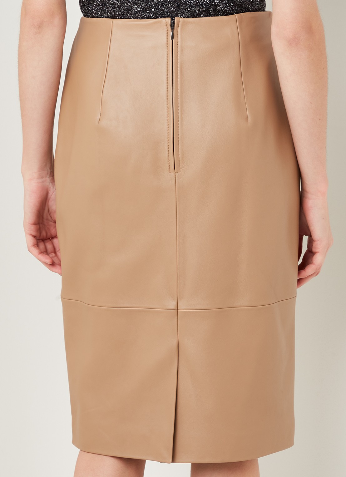 HUGO BOSS Sepassa midirok van leer met doorgestikte details - achterkant 4 camel