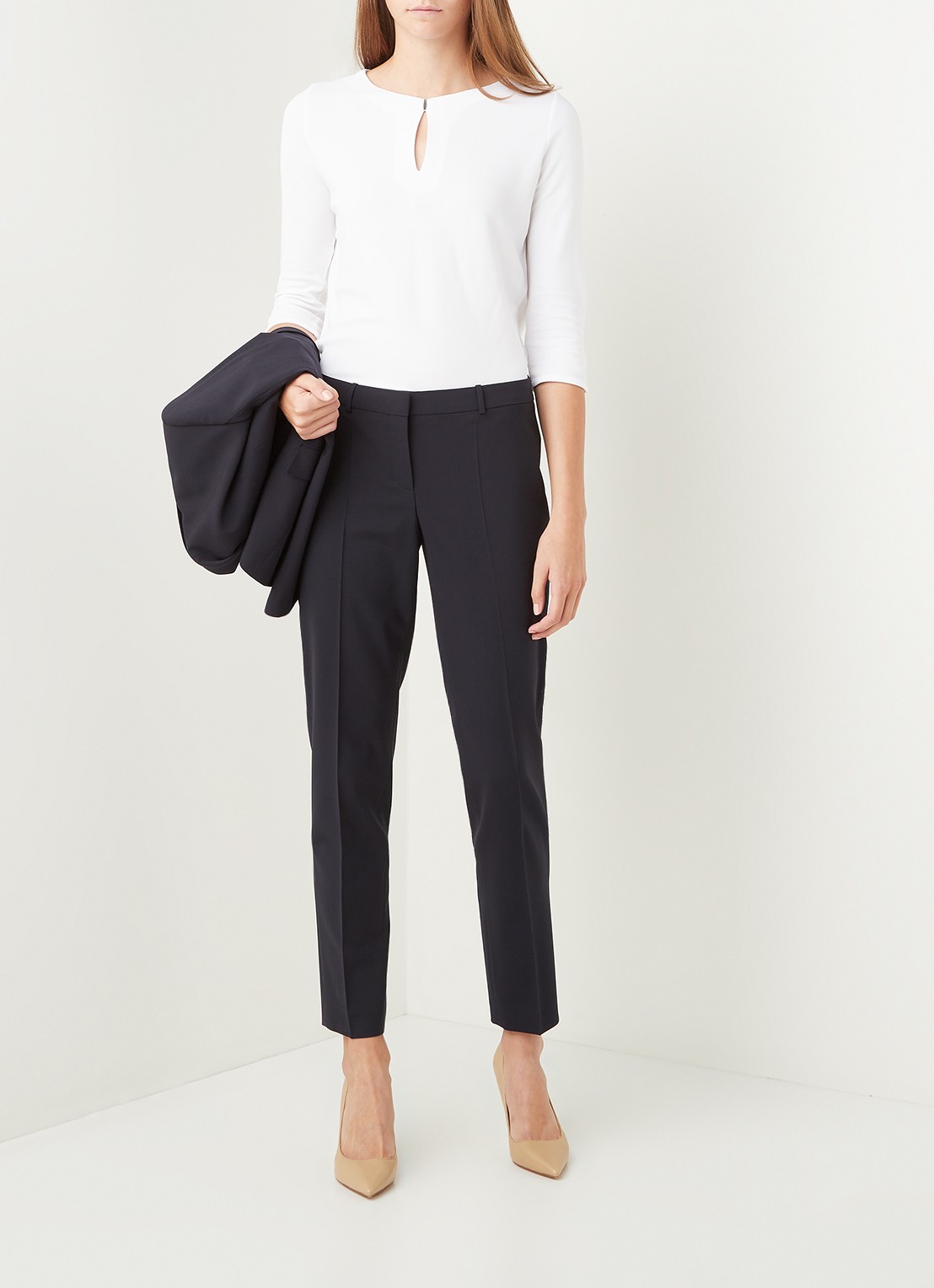 HUGO BOSS Tiluna mid waist slim fit cropped pantalon in wolblend - voorkant 2 undefined