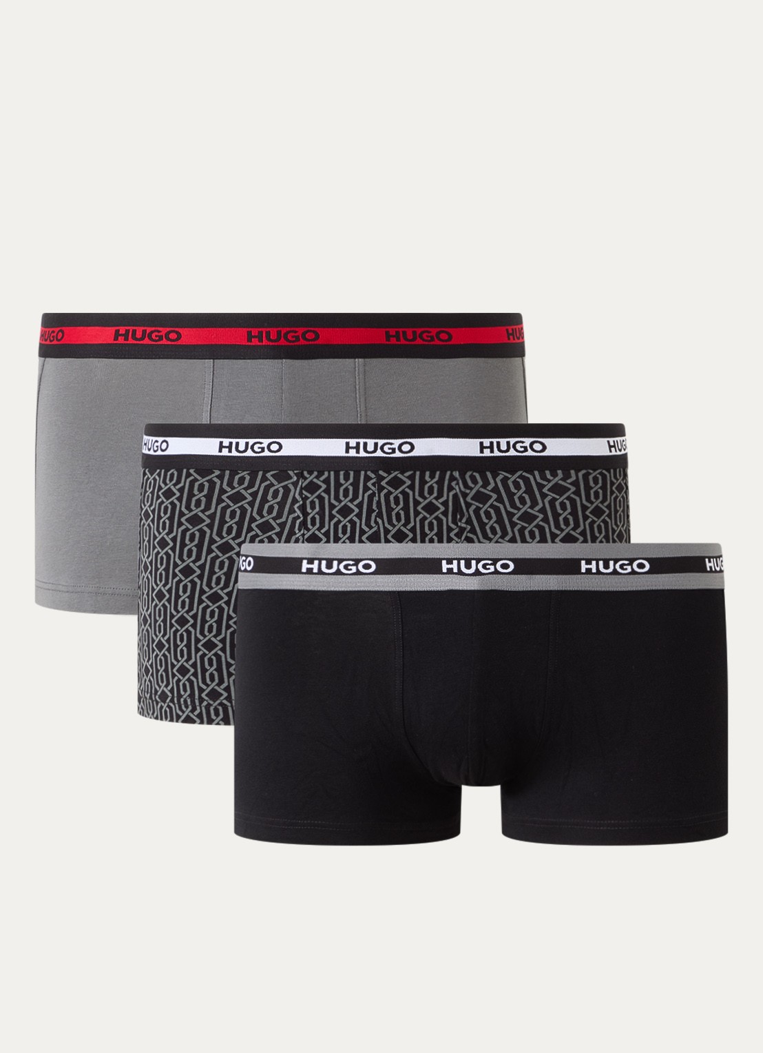 HUGO Boxershorts met logoband in 3-pack - voorkant zwart