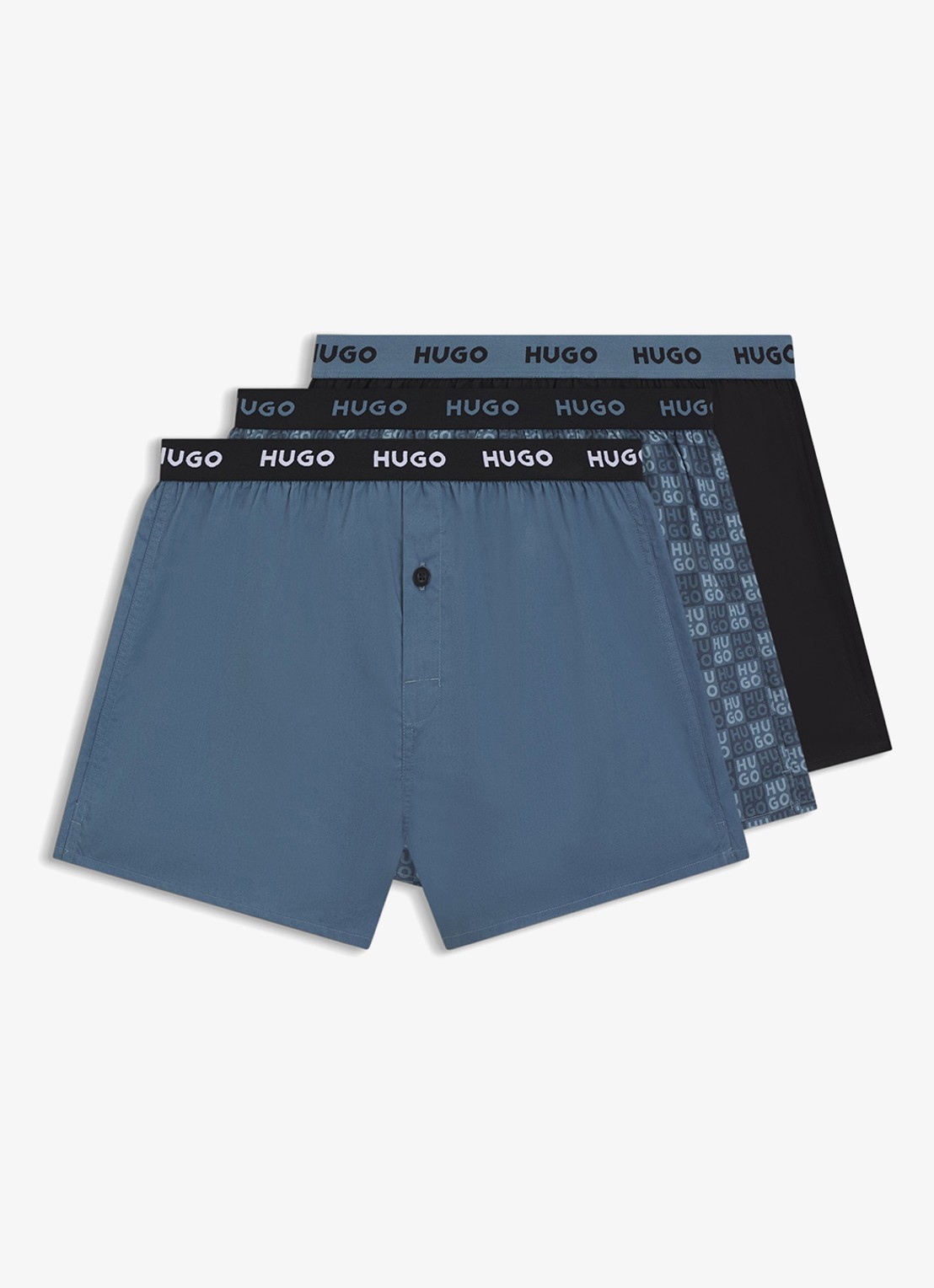 HUGO Boxershorts met logoband in 3-pack - voorkant 4 blauwgrijs