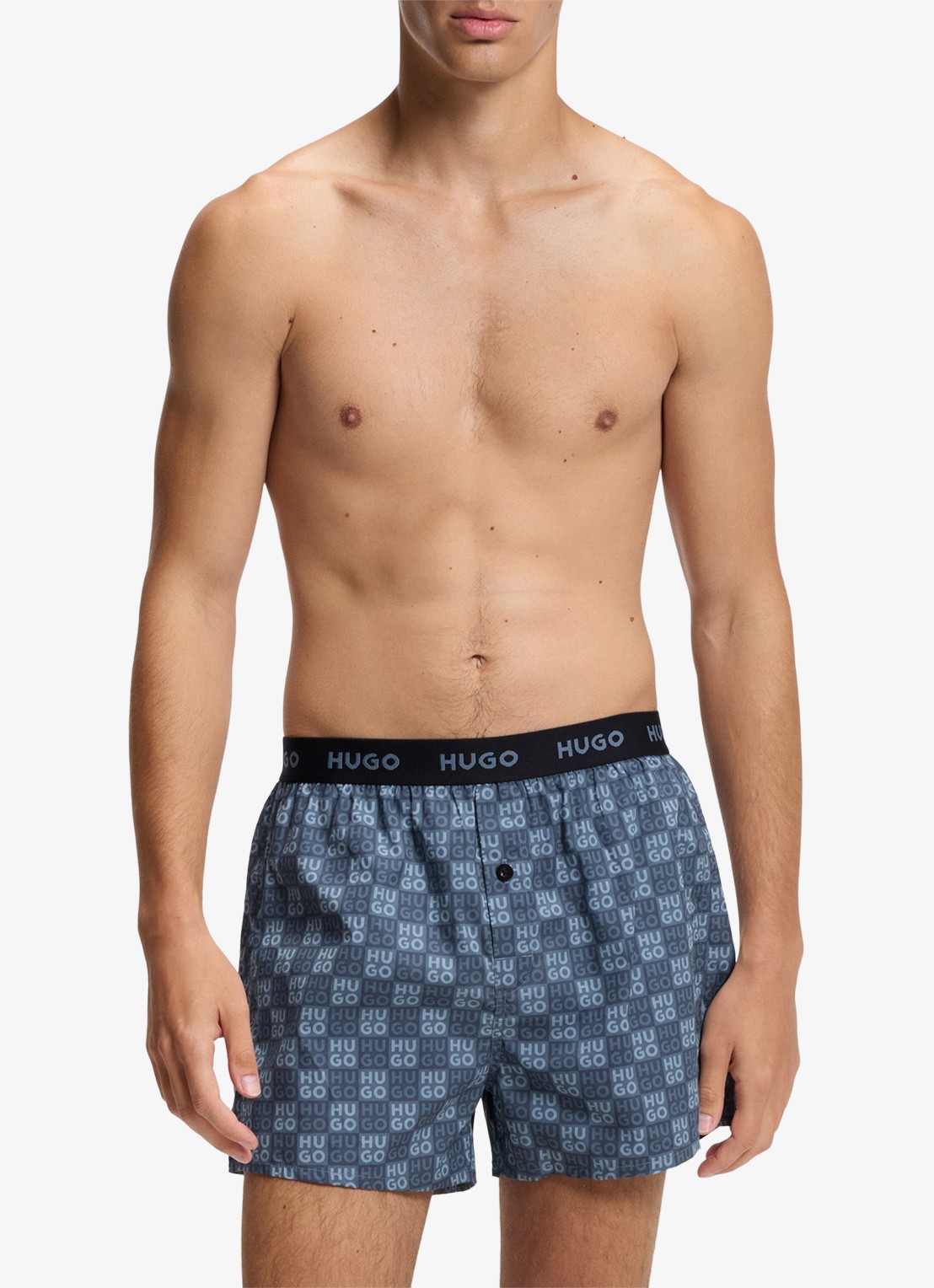 HUGO Boxershorts met logoband in 3-pack - voorkant 5 blauwgrijs