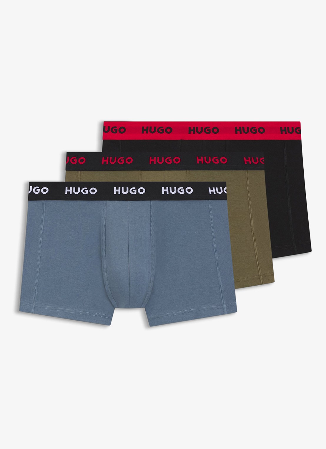HUGO Boxershorts met logoband in 3-pack - voorkant 4 blauwgrijs