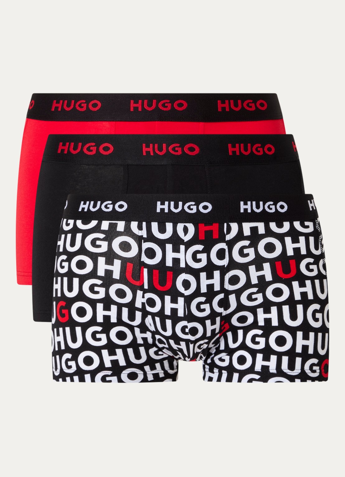 HUGO Boxershorts met logoband in 3-pack - voorkant 2 rood