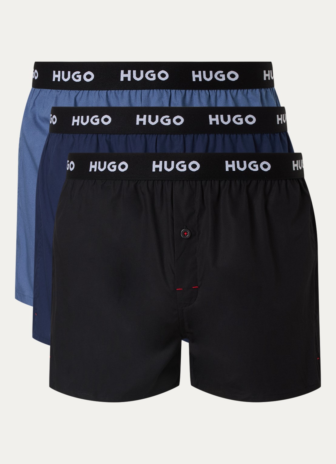 HUGO Boxershorts met logoband in 3-pack - voorkant 2 donkerblauw