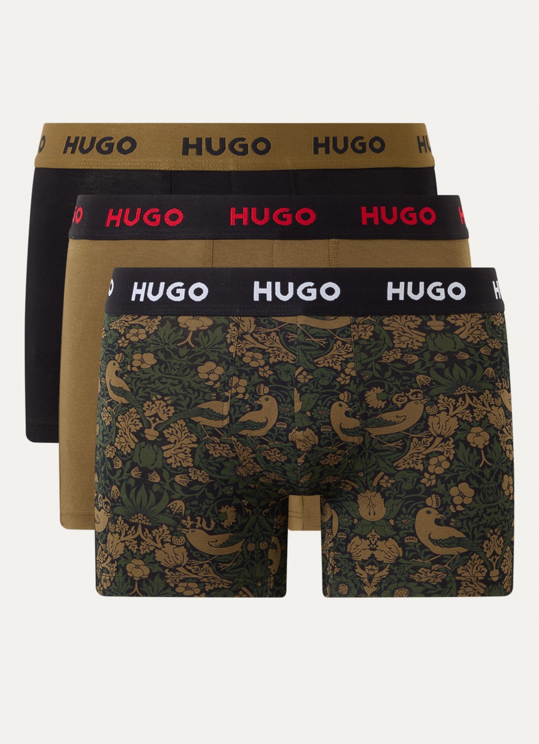 HUGO Boxershorts met logoband in 3-pack - voorkant legergroen