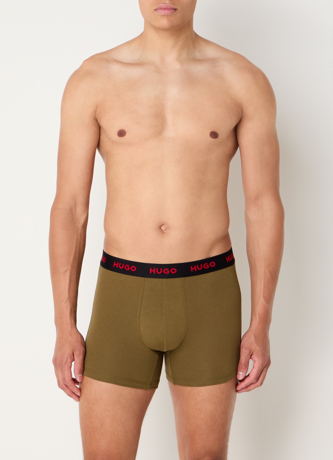 HUGO Boxershorts met logoband in 3-pack - voorkant 2 legergroen