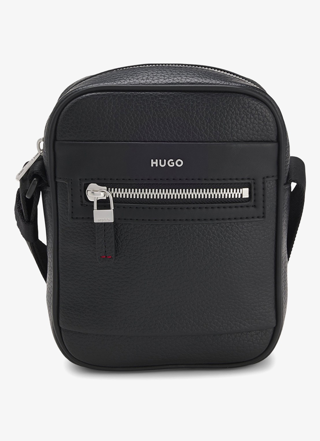 HUGO  Crossbodytas met logo en verstelbare schouderriem - voorkant 5 diepzwart