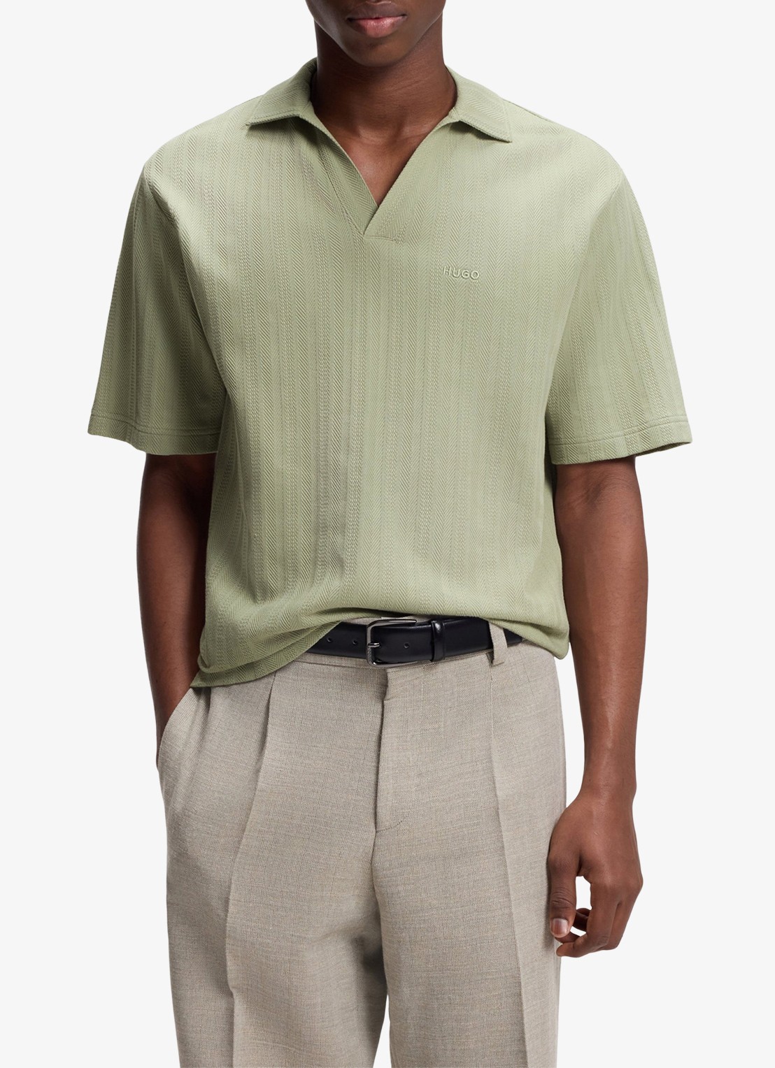 HUGO Dalibo polo met logoborduring - detail 4 light/pastel green-337 / groen