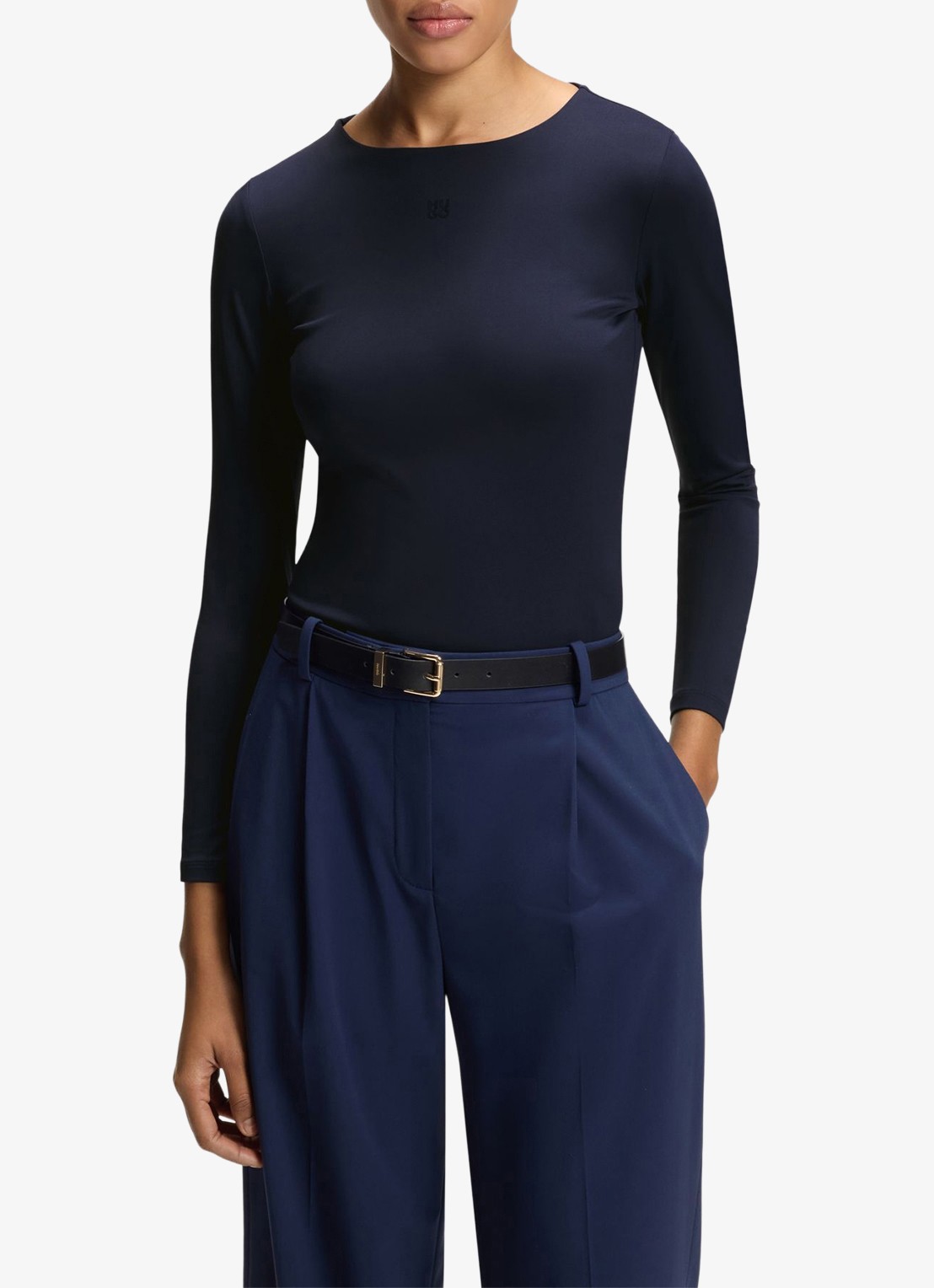 HUGO Dasaiia longsleeve met logo - detail donkerblauw