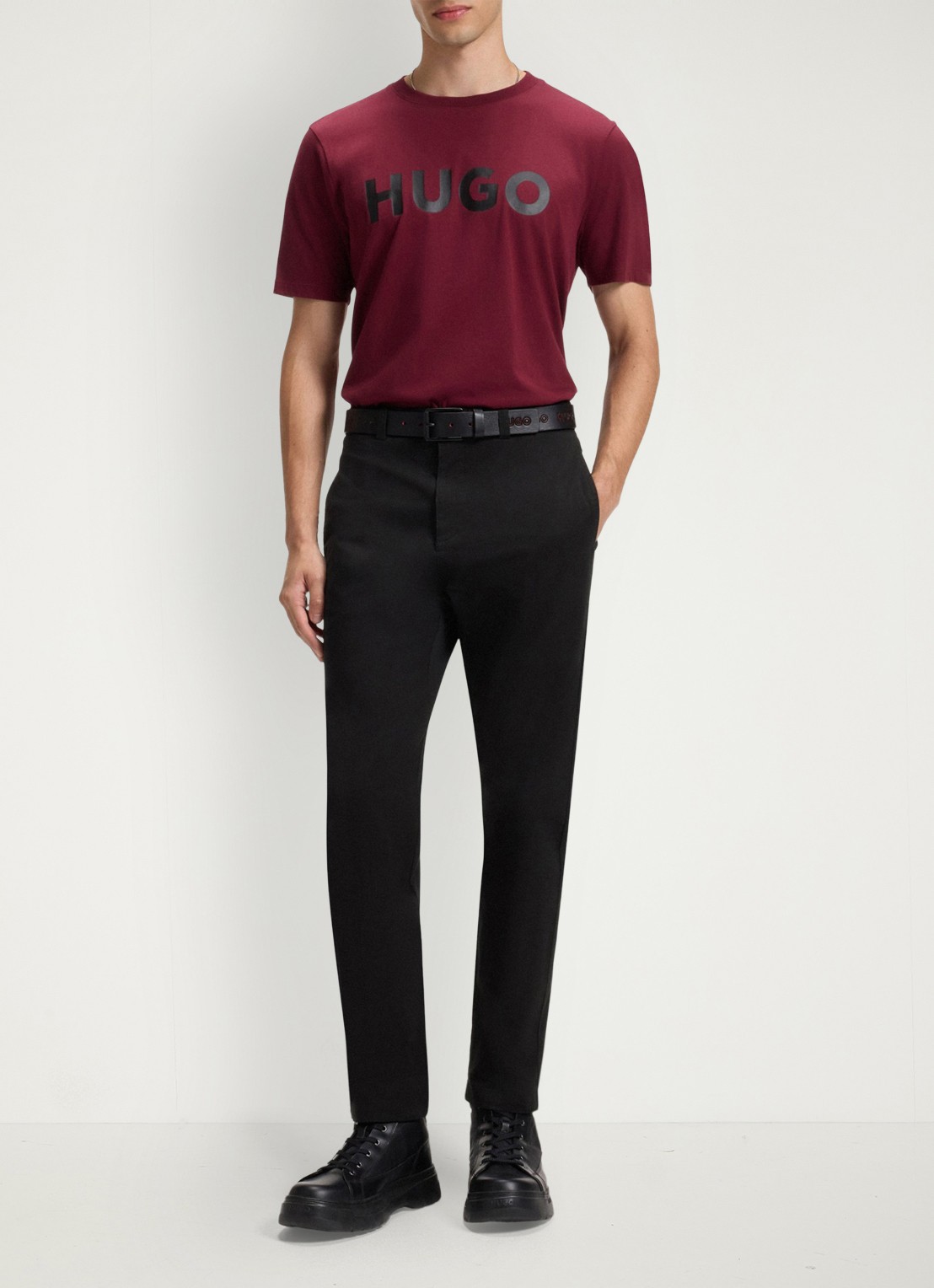 HUGO David slim fit chino met steekzakken - voorkant 9 black-001 / zwart