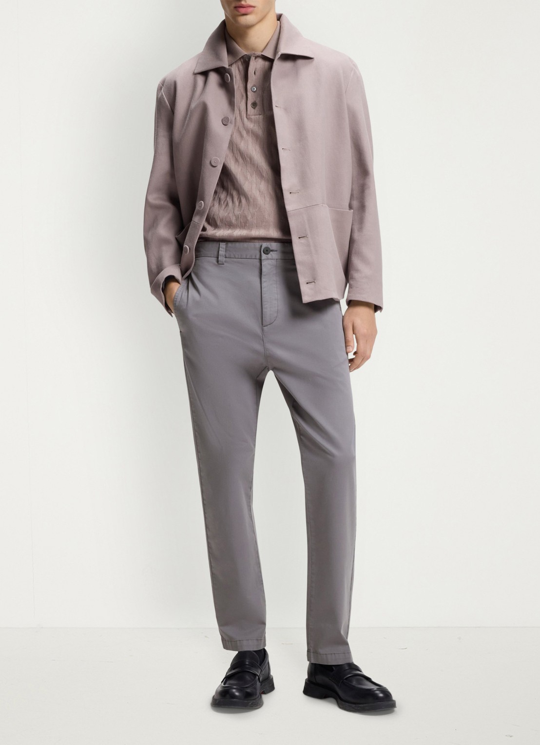 HUGO David slim fit chino met steekzakken - voorkant 2 dark grey-025 / grijs