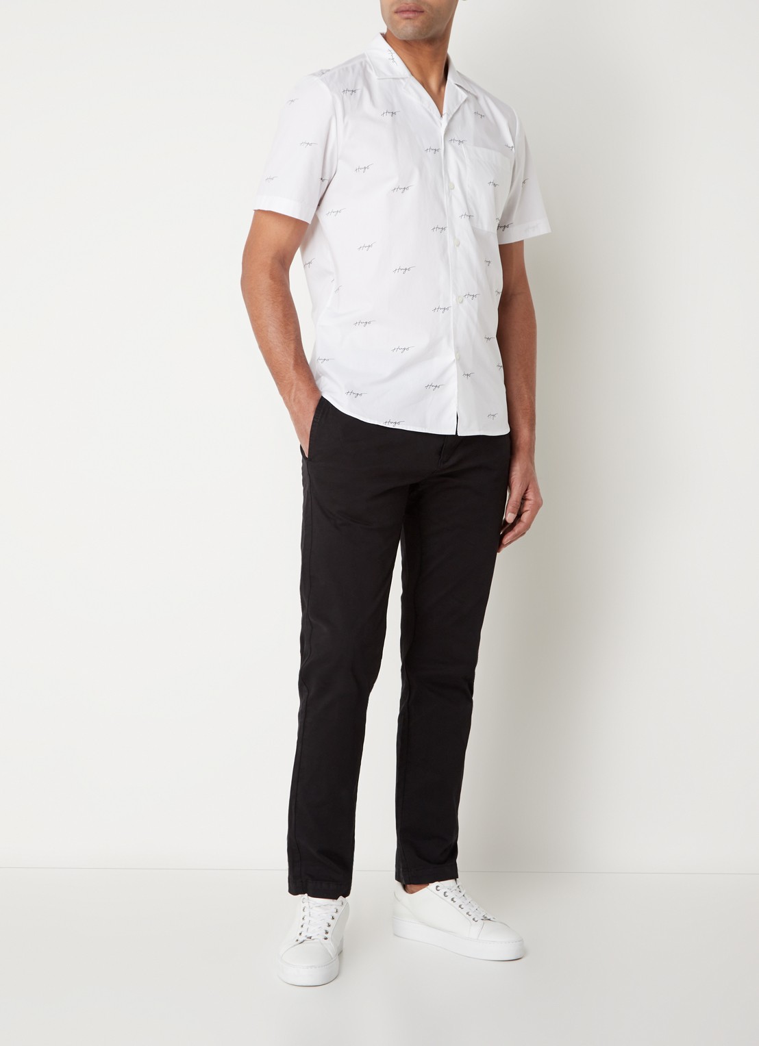 HUGO David slim fit chino met stretch - voorkant 4 zwart