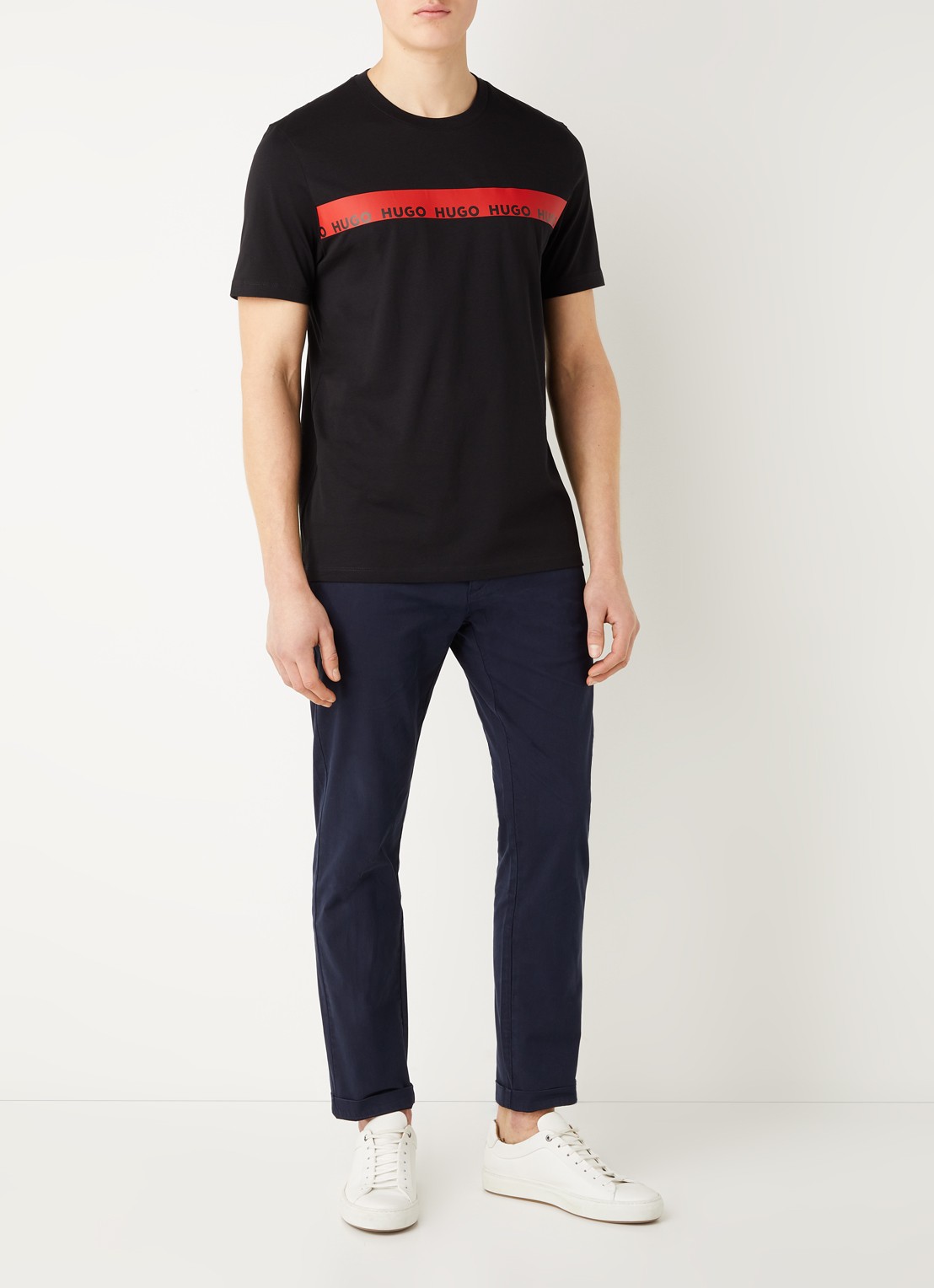 HUGO David slim fit chino met stretch - voorkant 5 donkerblauw