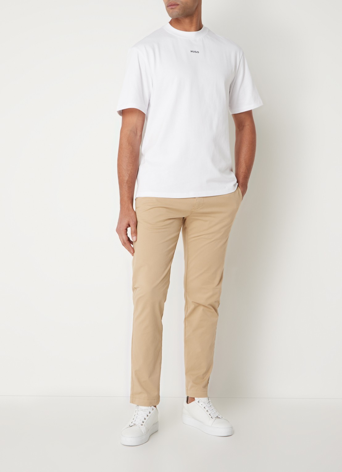 HUGO David slim fit chino met stretch - voorkant 5 beige