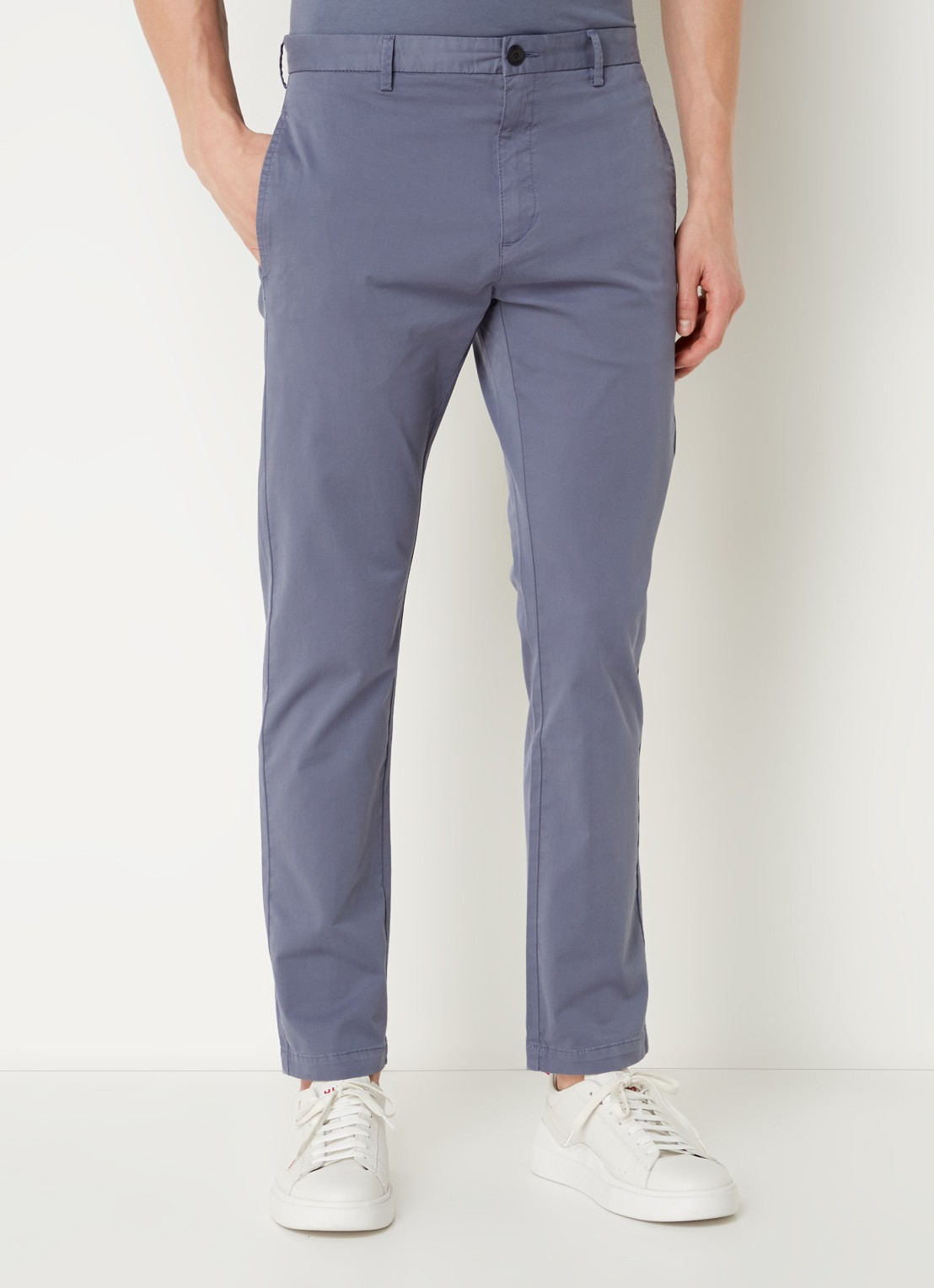HUGO David slim fit chino met stretch - detail 4 staalblauw