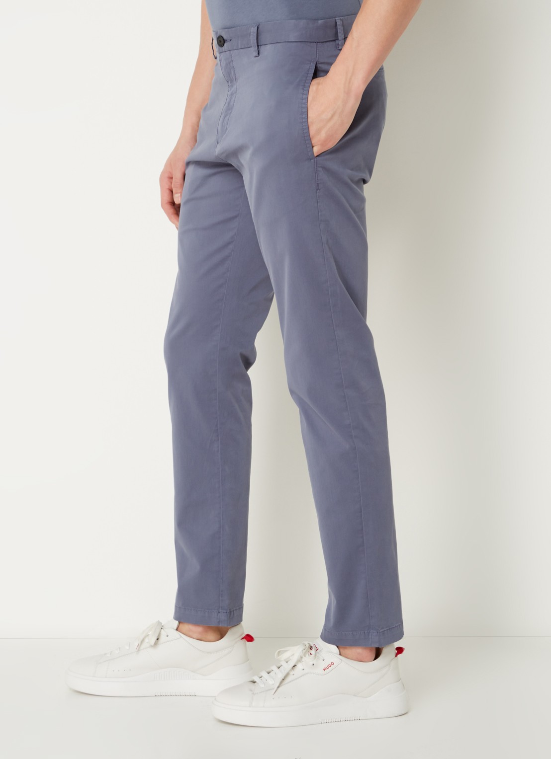 HUGO David slim fit chino met stretch - detail 5 staalblauw