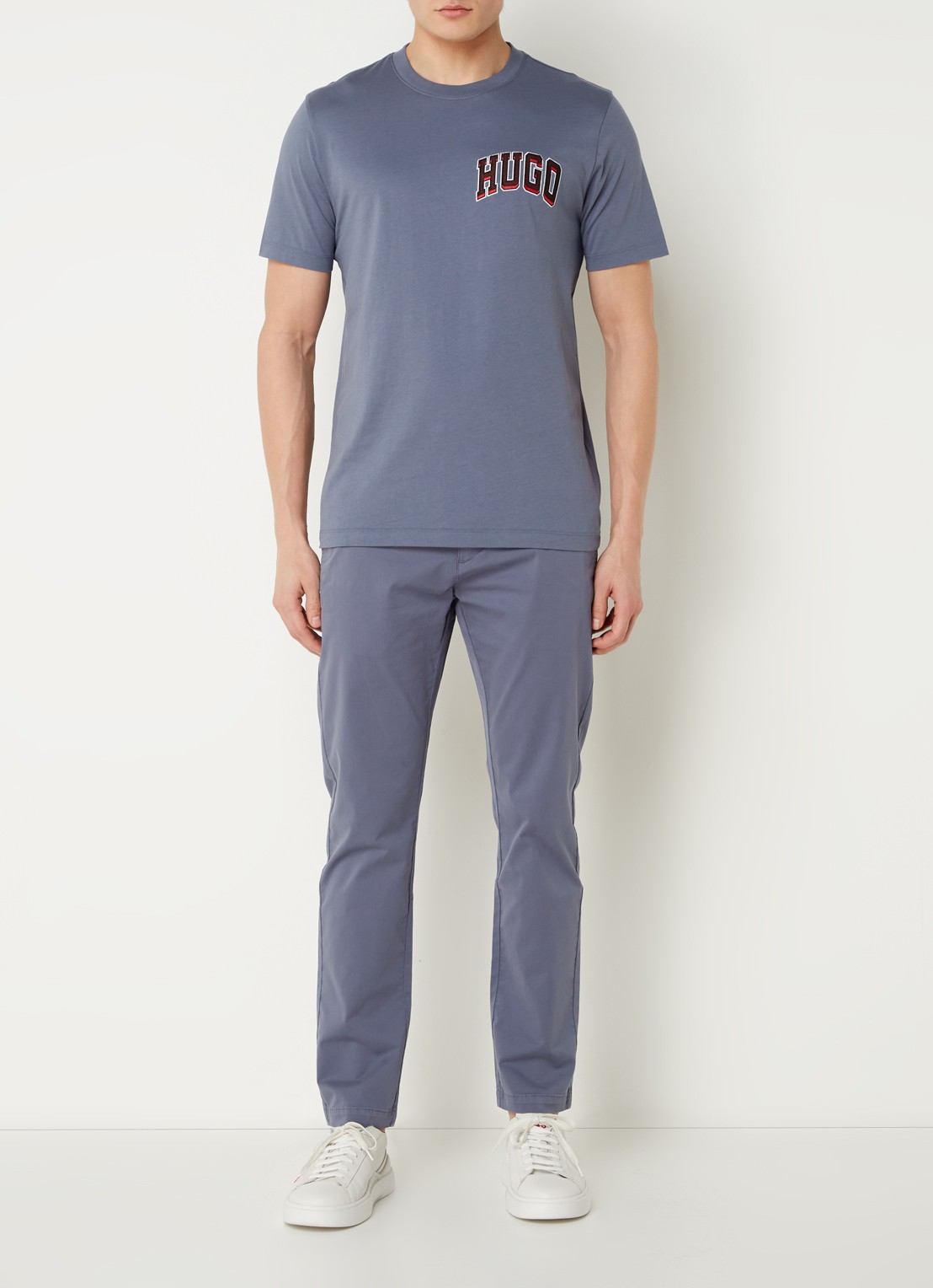 HUGO David slim fit chino met stretch - voorkant 2 staalblauw