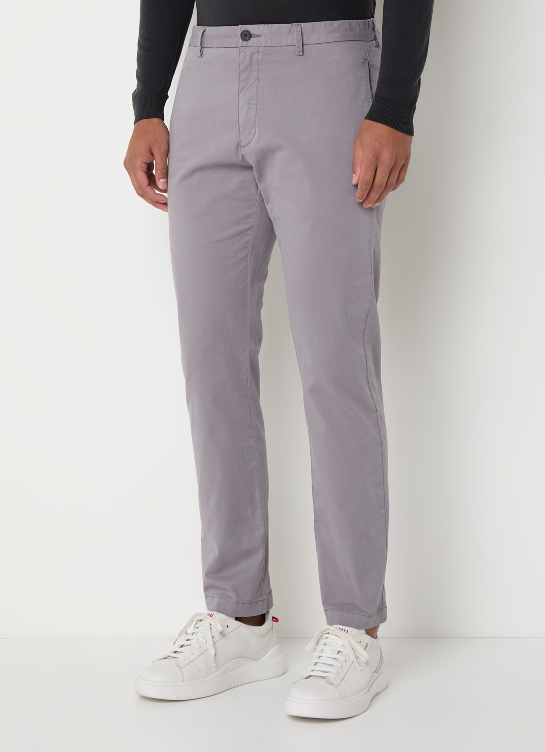 HUGO David slim fit chino met stretch - detail grijs