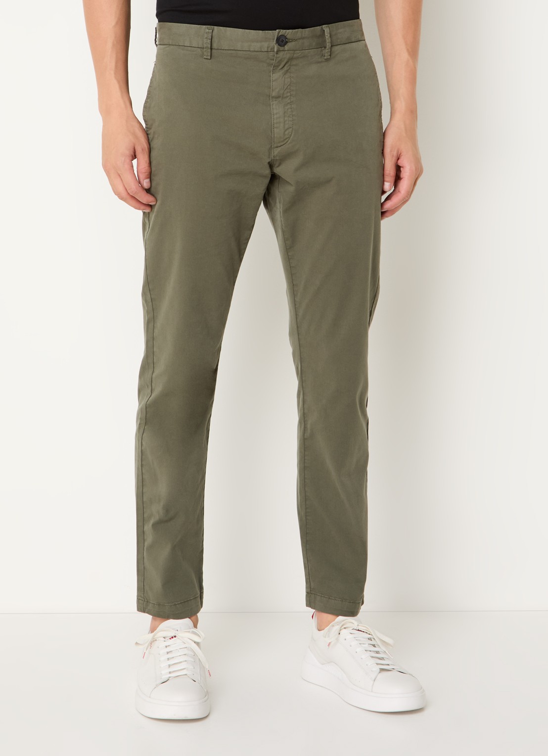 HUGO David slim fit chino met stretch - detail 4 bronsgroen