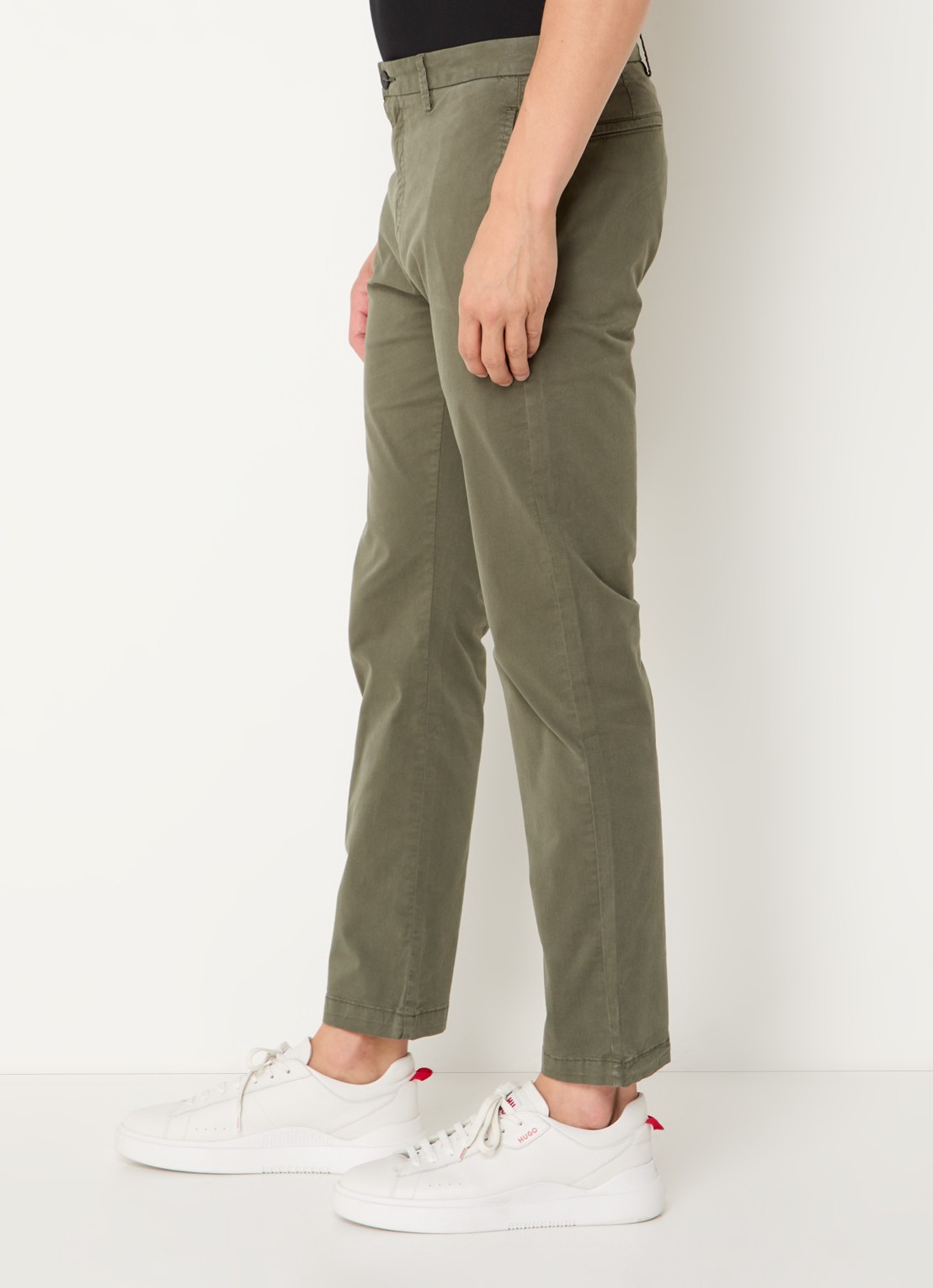 HUGO David slim fit chino met stretch - detail 5 bronsgroen
