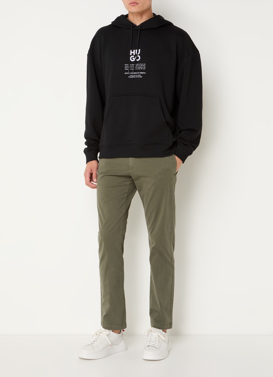 HUGO David slim fit chino met stretch - voorkant 2 bronsgroen