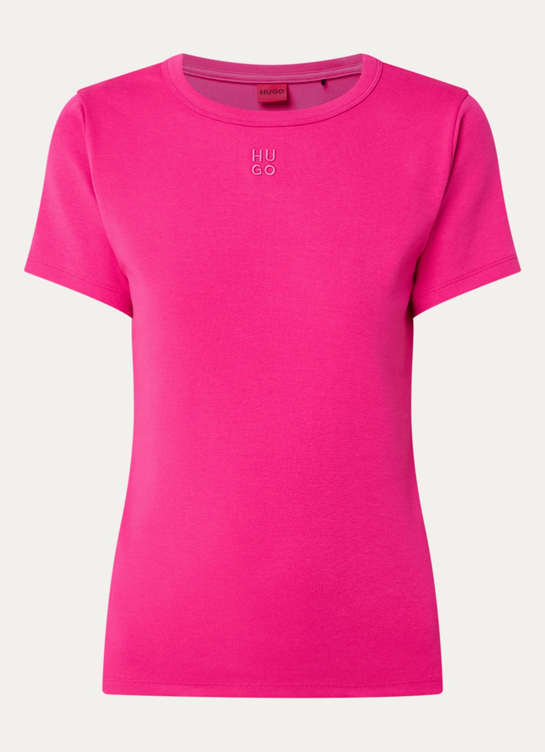 HUGO Deloris T-shirt met logoborduring - voorkant 3 fuchsia