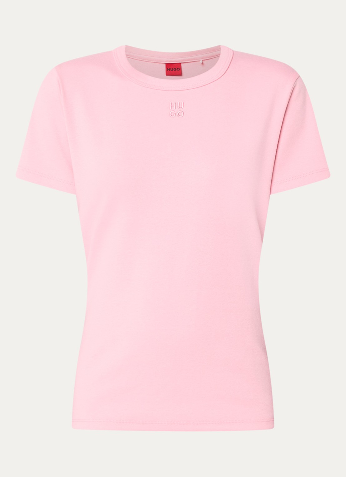 HUGO Deloris T-shirt met logoborduring - voorkant lichtroze