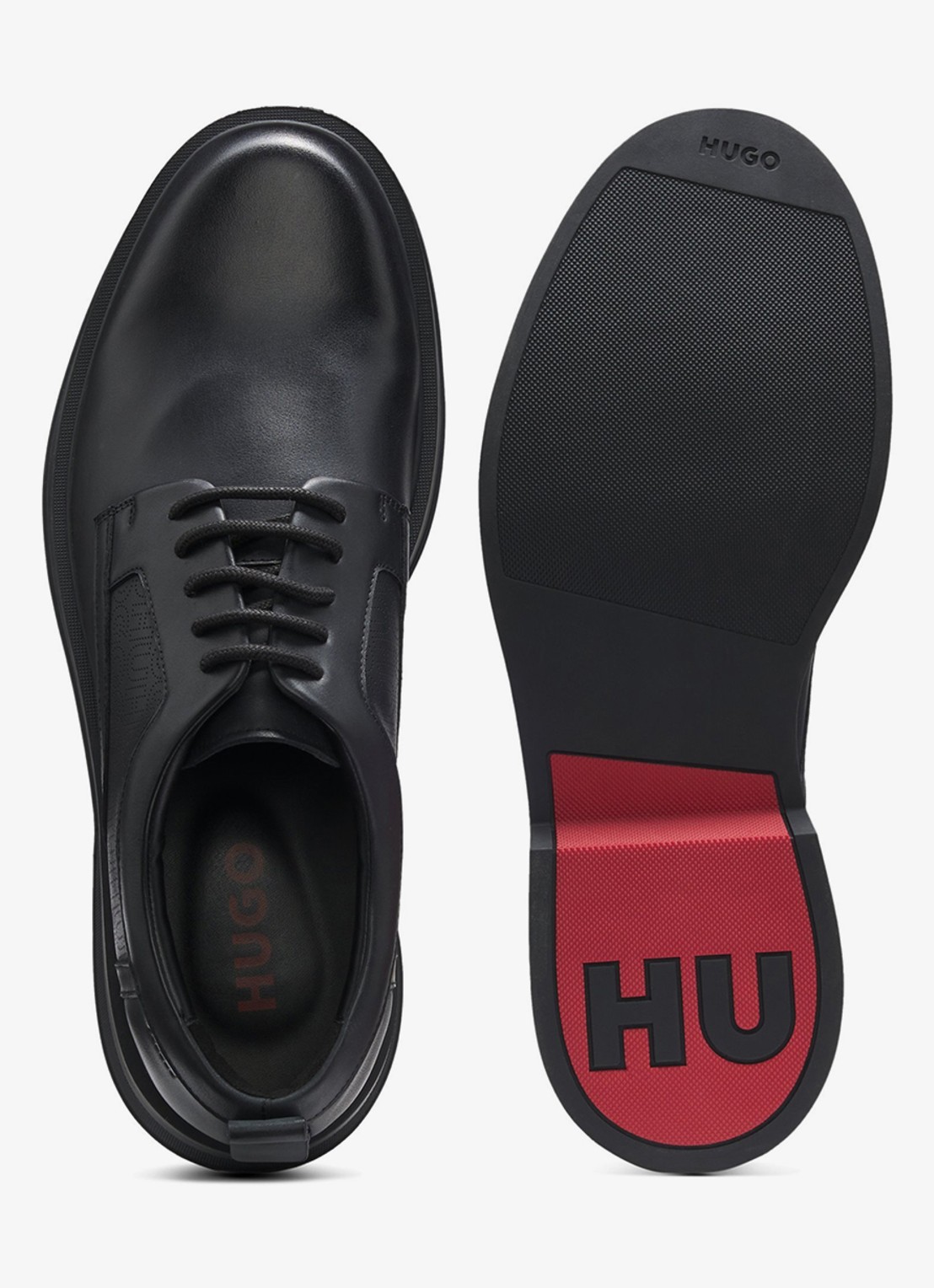 HUGO Derby veterschoen van leer - detail 2 zwart