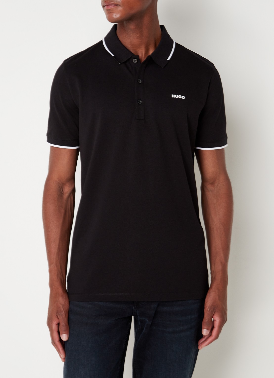 HUGO Dinoso slim fit polo van piqué katoen met logo - detail 2 diepzwart